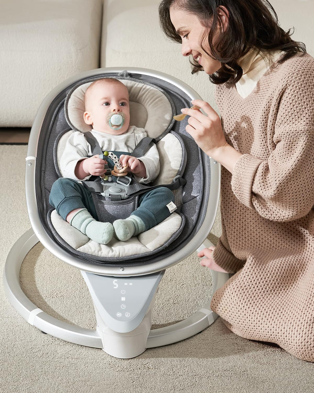 Yacul electric baby swing with five motions soothing newborns.