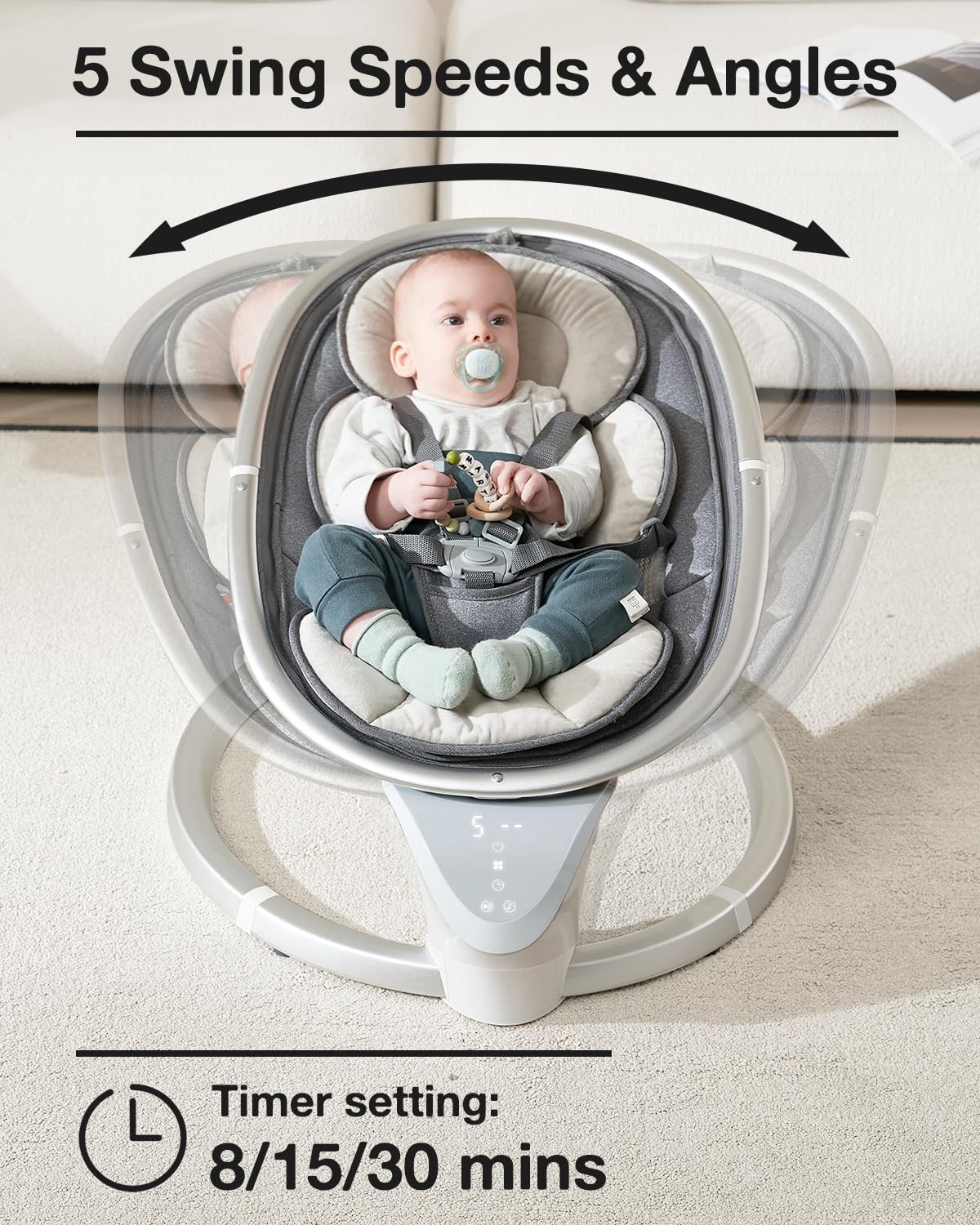 Yacul swing remote control enables convenient calming from anywhere.