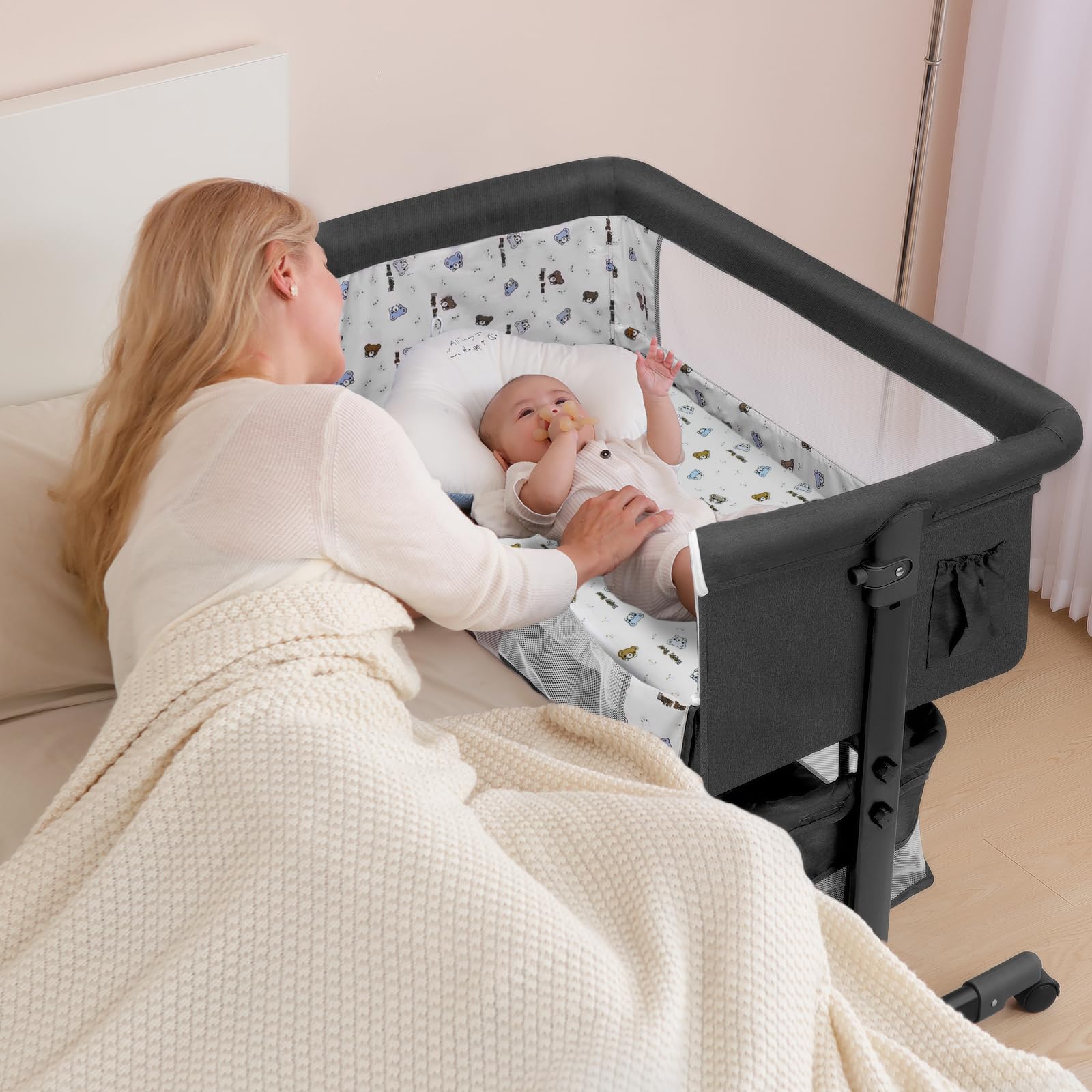 YADAQE bassinet with mosquito net for breathable sleep.