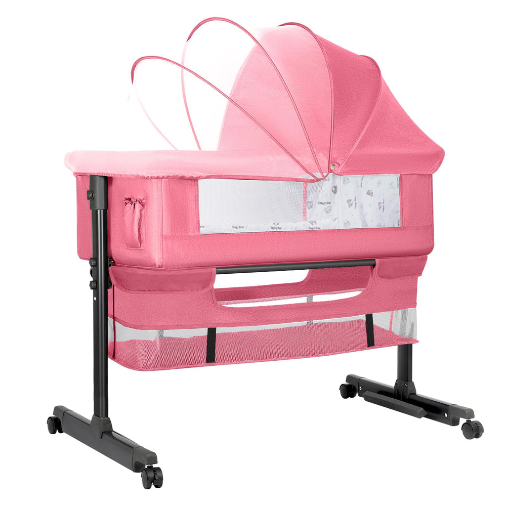 YADAQE Baby Bassinet Side Sleeper pink for close nighttime monitoring.