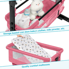 YADAQE Under-Storage Bassinet pink provides easy access to essentials.