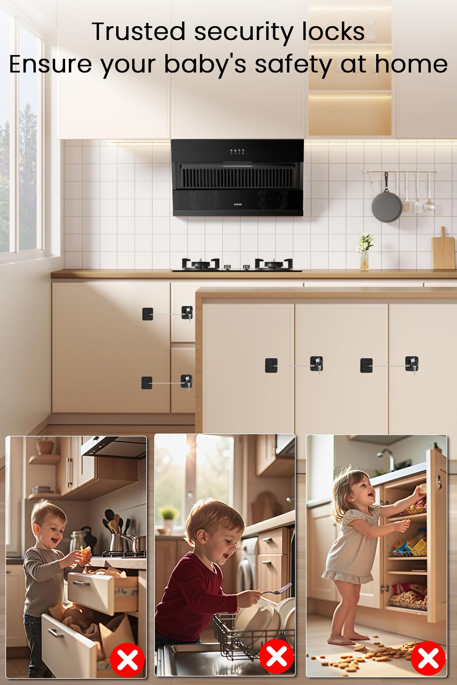Yaekea cabinet-drawer lock installed on a smooth surface without drilling