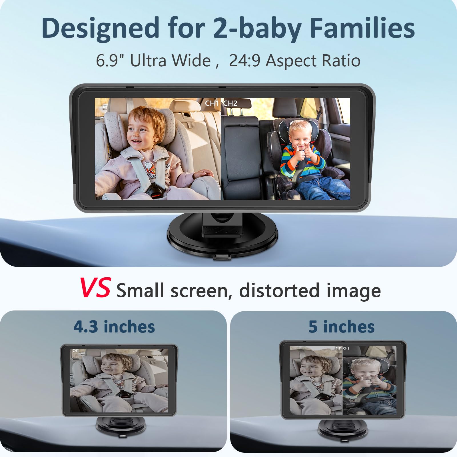 Yakry 6-9 inch ultrawide display for side-by-side viewing of two kids
