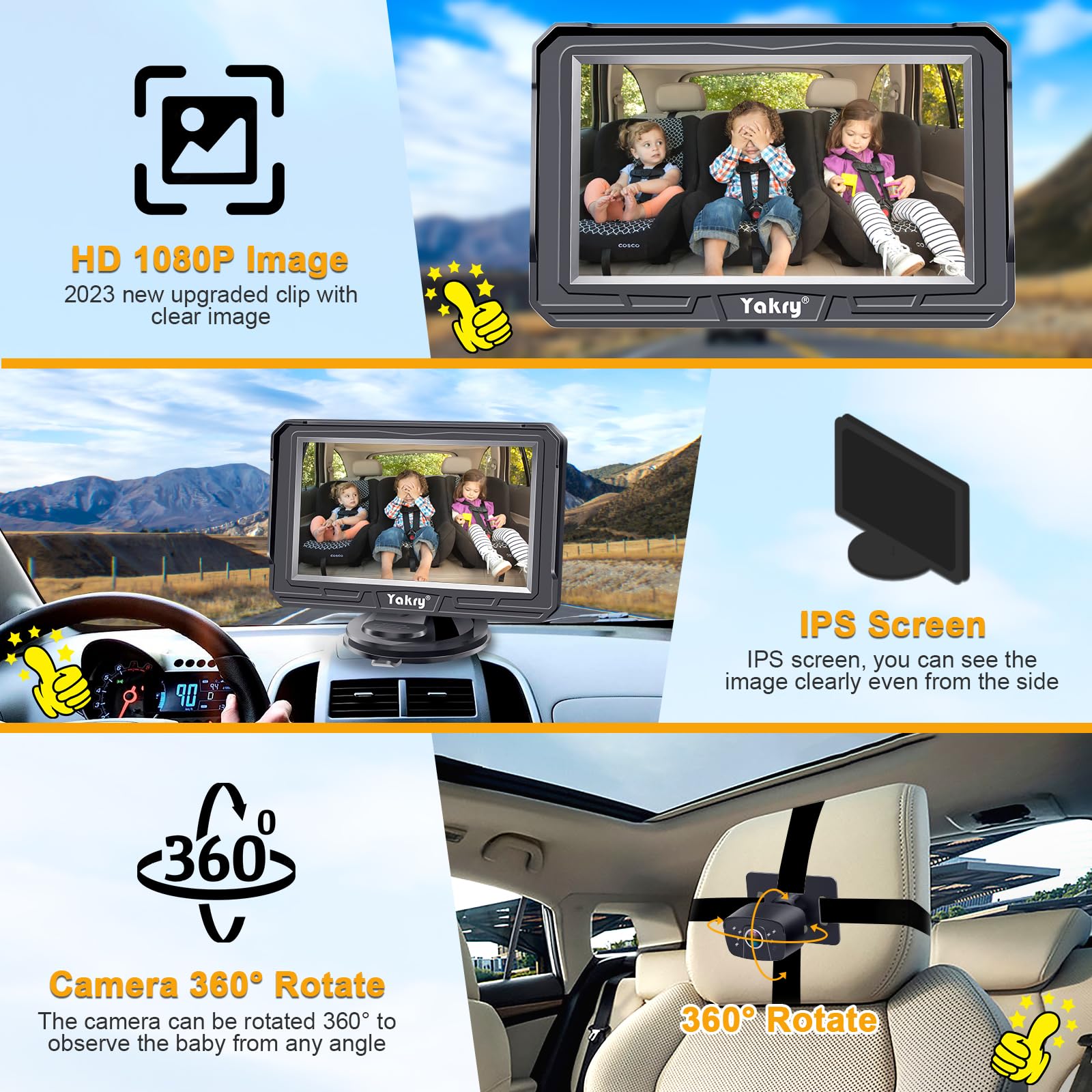 Yakry Baby Car Camera anti-glare screen for daytime visibility