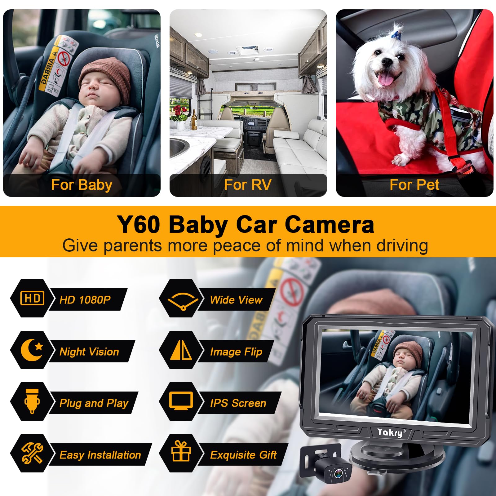 Yakry Baby Car Camera quick plug-and-play installation