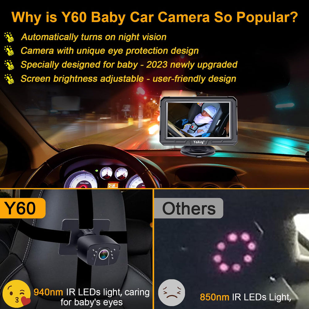 Yakry Baby Car Camera 940nm night vision for clearer dark travel