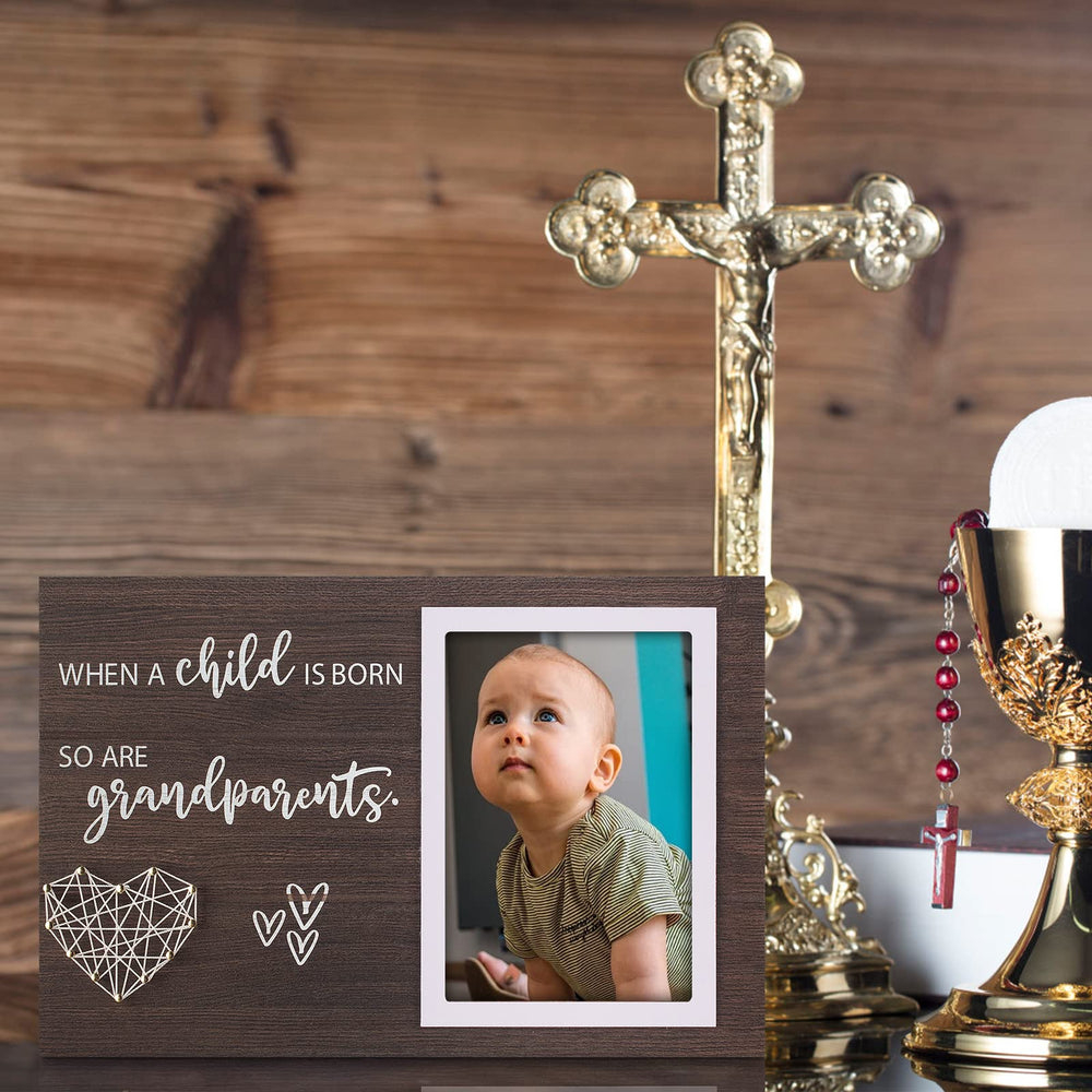 Yakucho rustic wooden frame highlights a glass insert and baptism blessing.