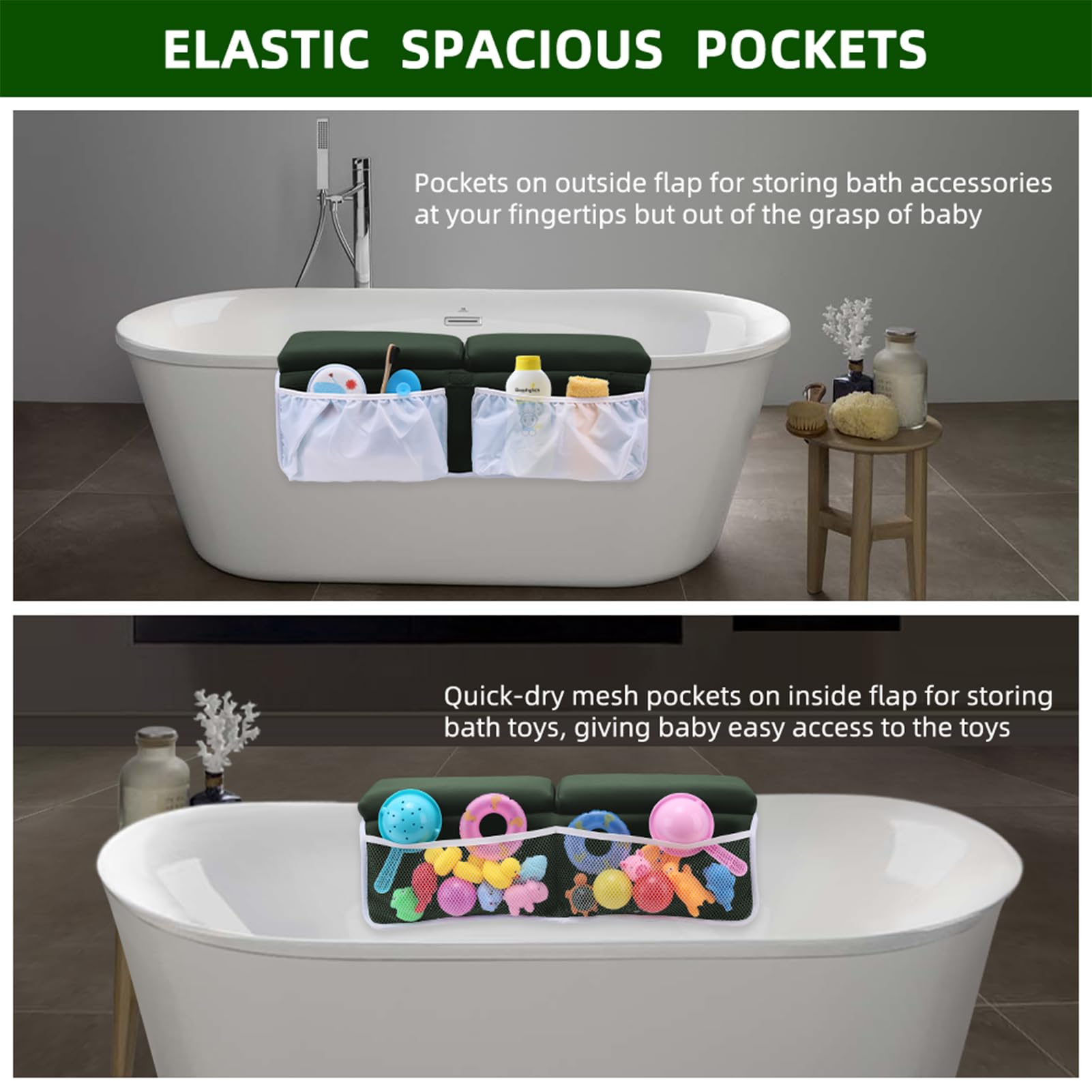 Anti-slip base with suction cups secures the kneeler on bathroom floors.