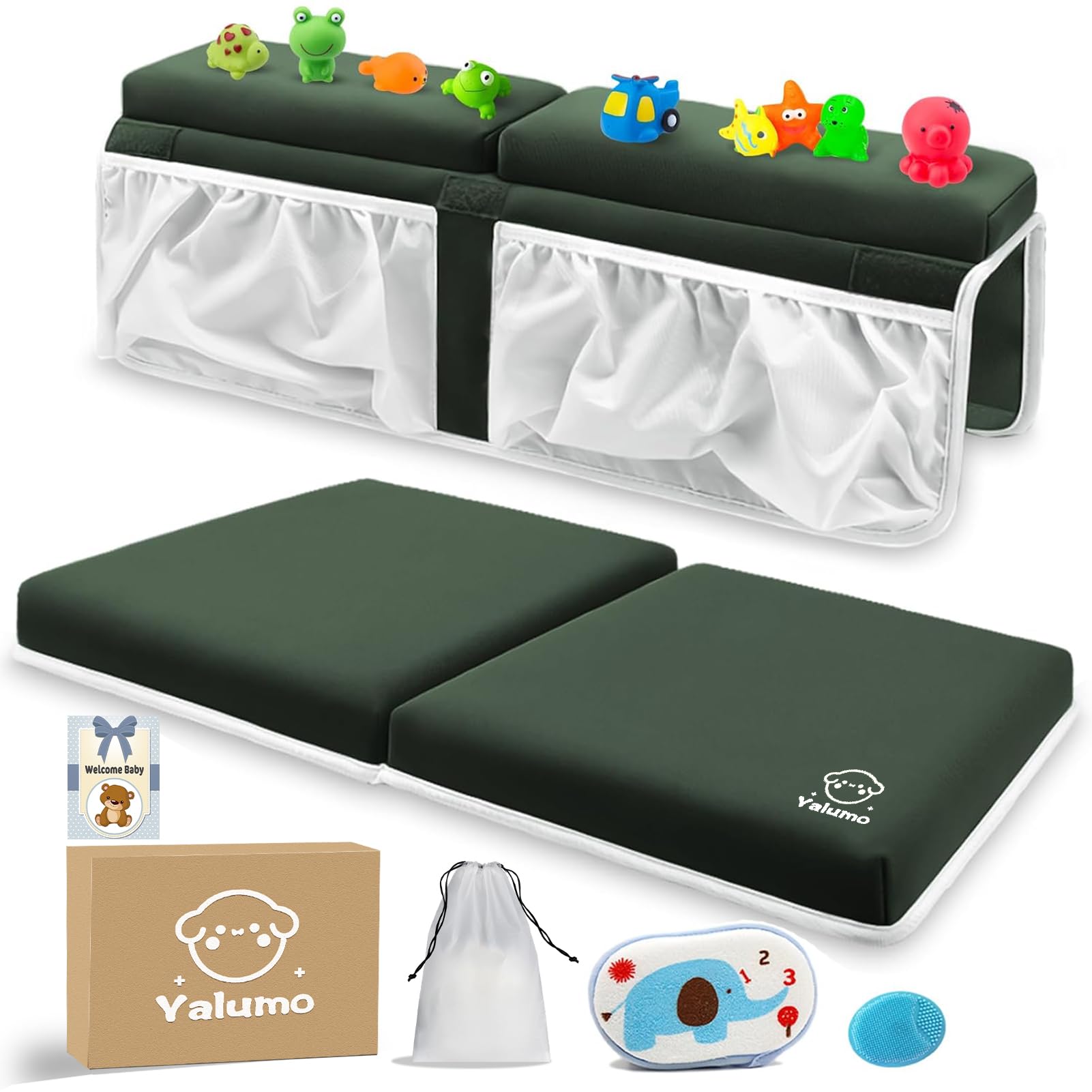 Yalumo bath kneeler set front view showing ergonomic design for comfortable bath time.