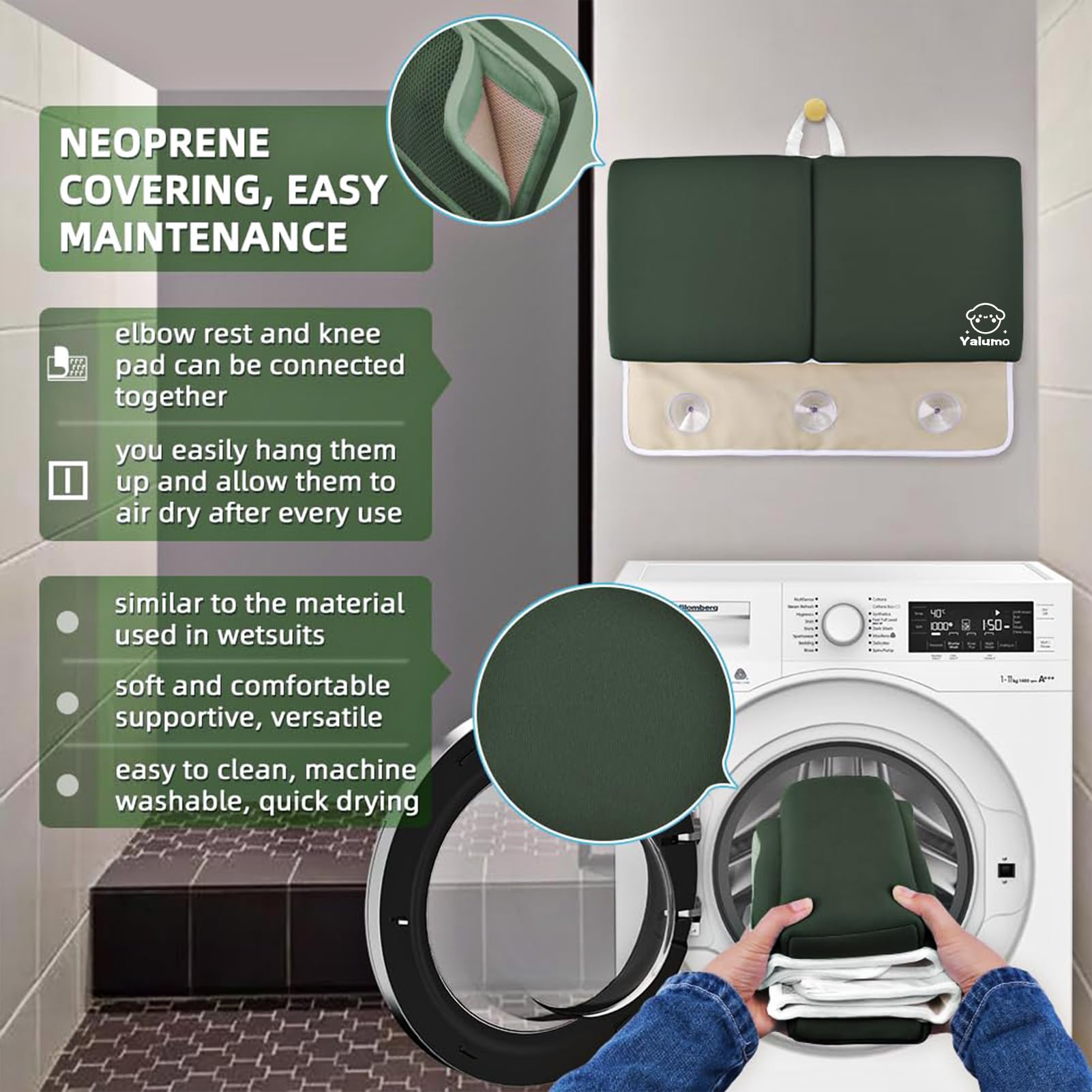 Neoprene cover dries quickly and cleans easily after every bath.