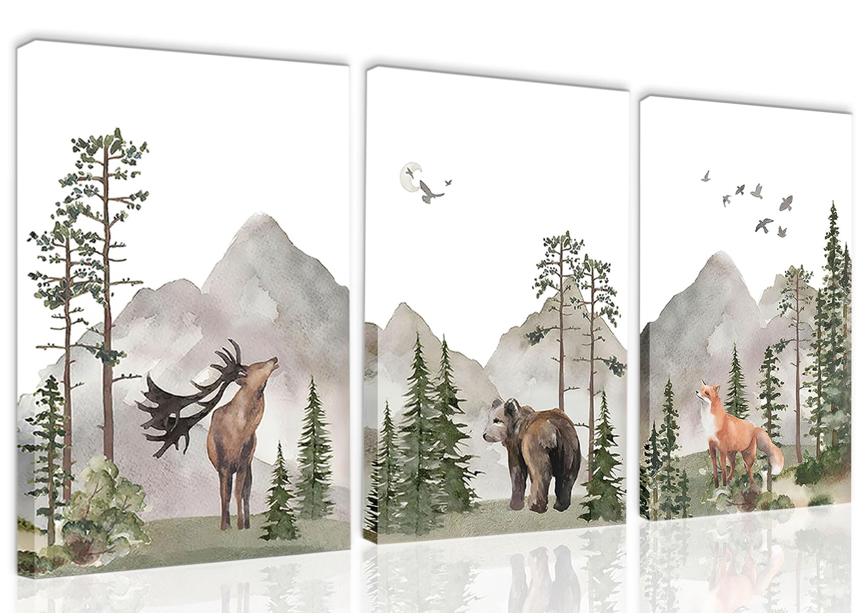 Yaneiro Woodland Deer canvas print adds soft woodland charm to the nursery.