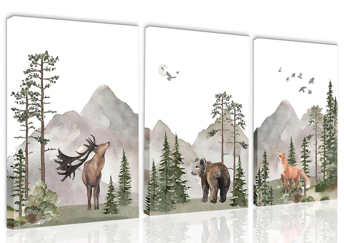 Yaneiro Woodland Deer canvas print adds soft woodland charm to the nursery.