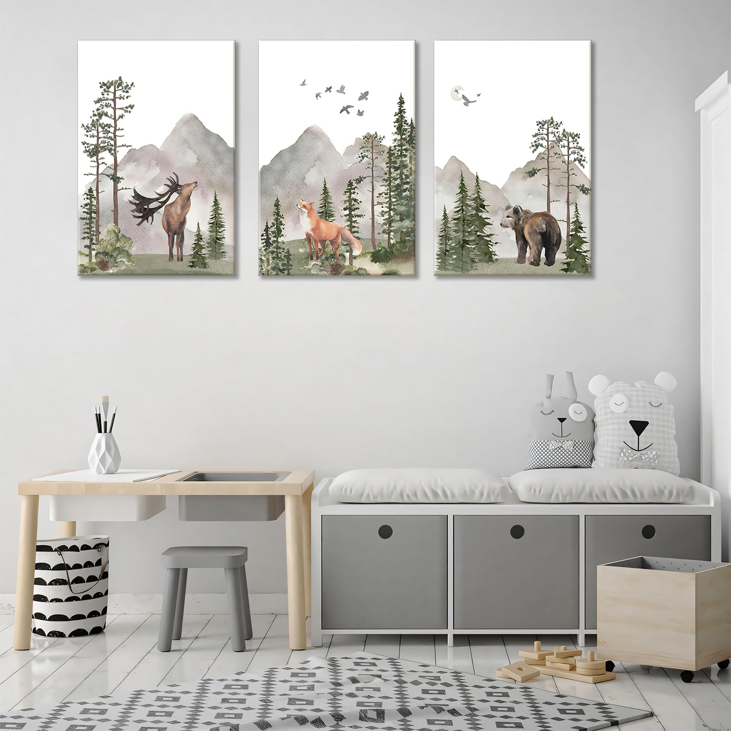 Yaneiro Woodland Fox canvas print brings playful energy with gentle hues.