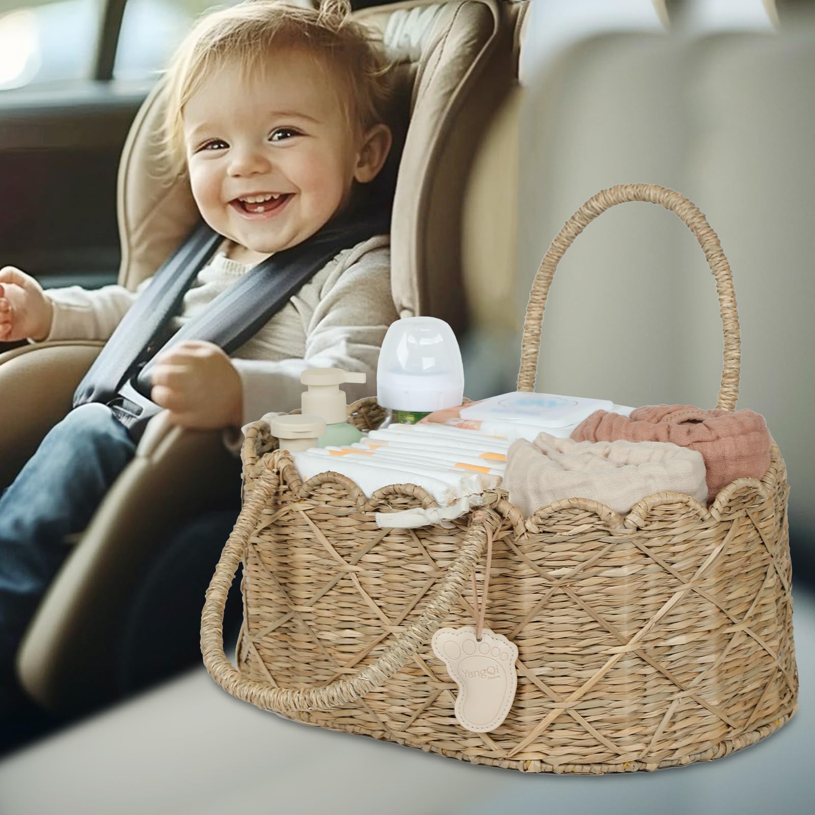 YANGQIHOME Diaper Caddy sturdy handles make room-to-room moves easy.