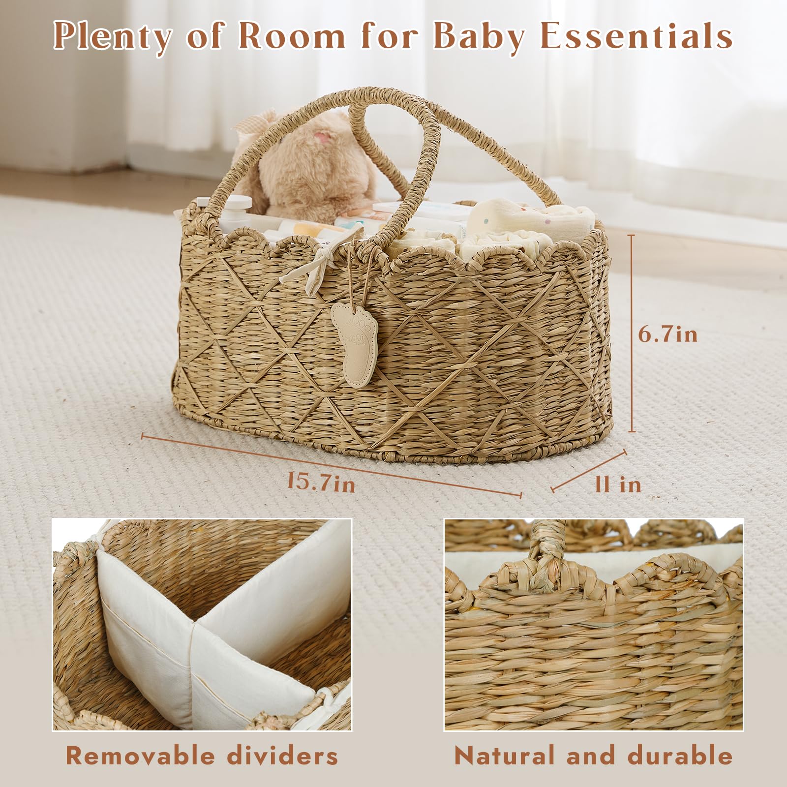 YANGQIHOME Diaper Caddy scalloped edge adds elegant nursery decor.