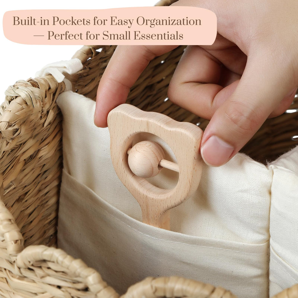 Soft divider pockets hold small items like pacifiers and clippers