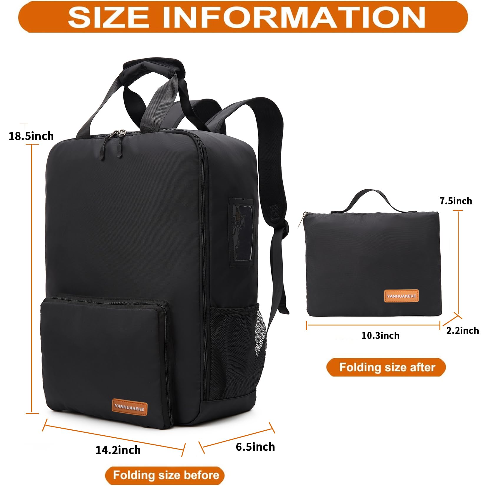 YANHUAKEKE travel bag main compartment with mesh pockets for toys and essentials.