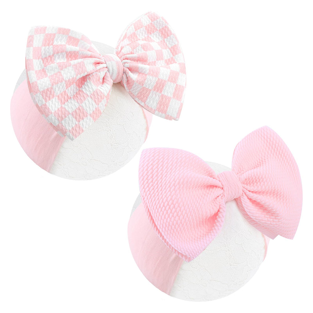 YanJie 2PCS 6'' light pink bows headband, close-up of soft breathable waffle fabric, gentle on skin.