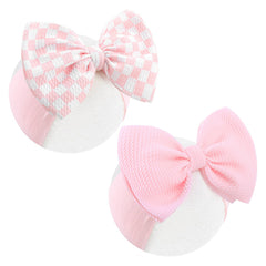 YanJie 2PCS 6'' light pink bows headband, close-up of soft breathable waffle fabric, gentle on skin.