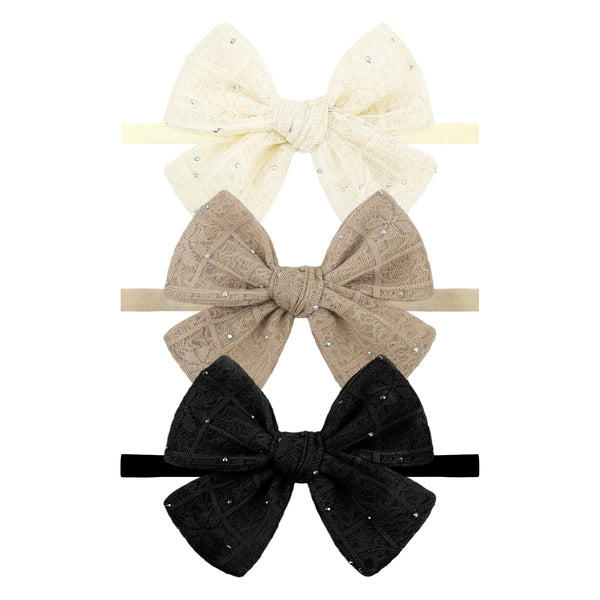 YanJie 3Pcs lace hair bows in black for stylish daily wear