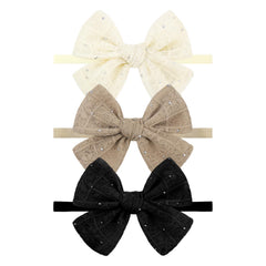 YanJie 3Pcs lace hair bows in black for stylish daily wear