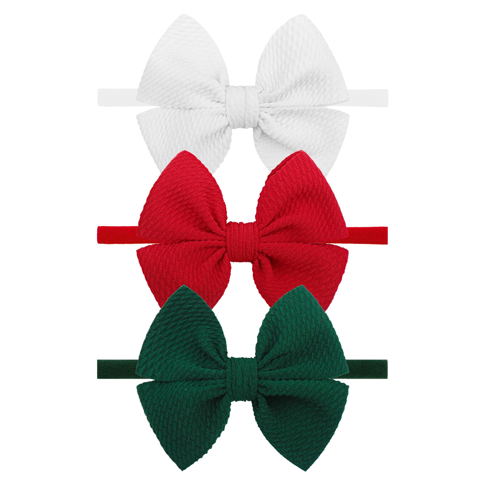 YanJie 4'' Christmas bows headband on newborn, soft and secure.