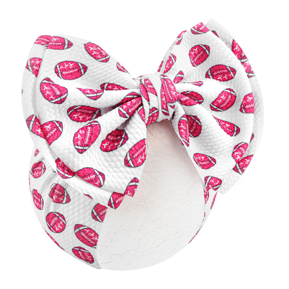 YanJie 7'' double-layer pink football bows on headband, soft fabric ideal for newborn comfort