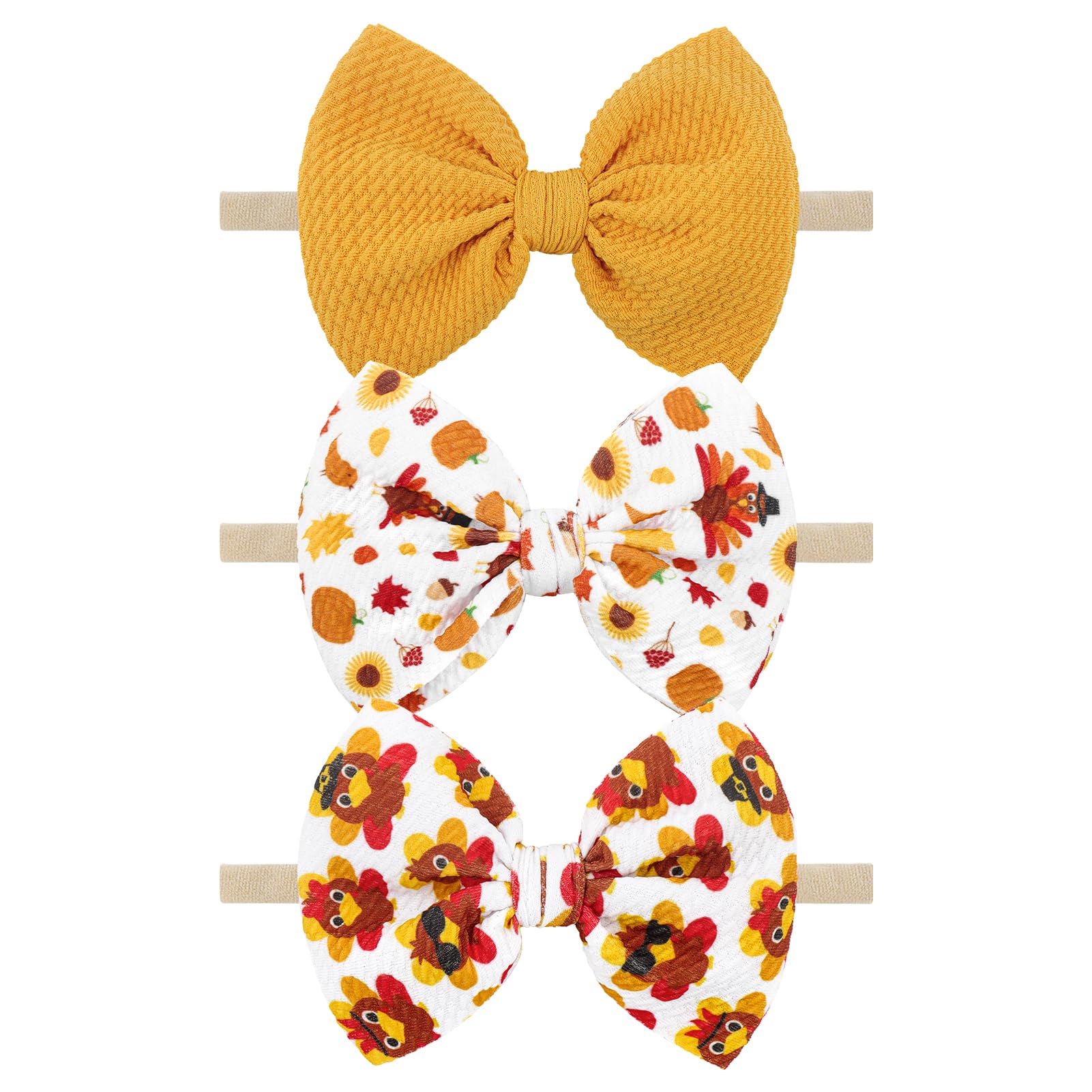 YanJie ginger yellow bow on a soft headband, ideal for Thanksgiving outfits.
