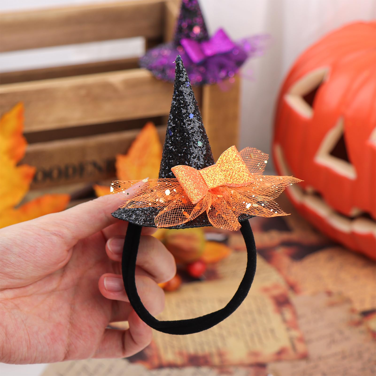 YanJie baby witch hat headband completes festive outfits on babies.