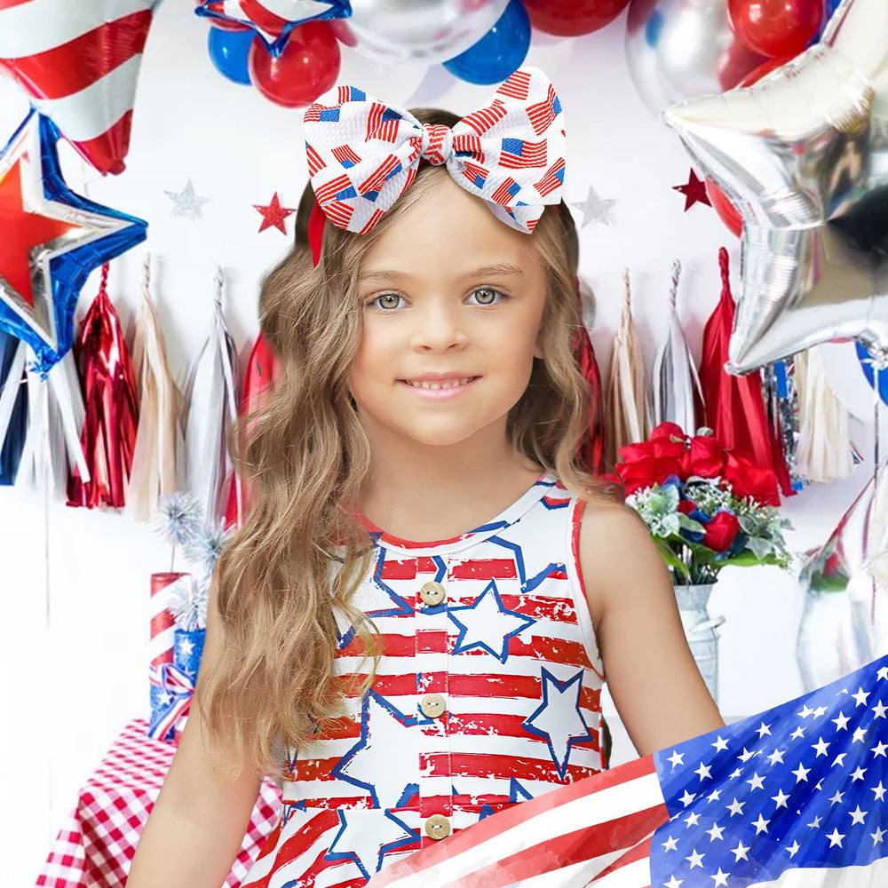 YanJie headband featuring navy, red, and white pattern for 4th of July photos.