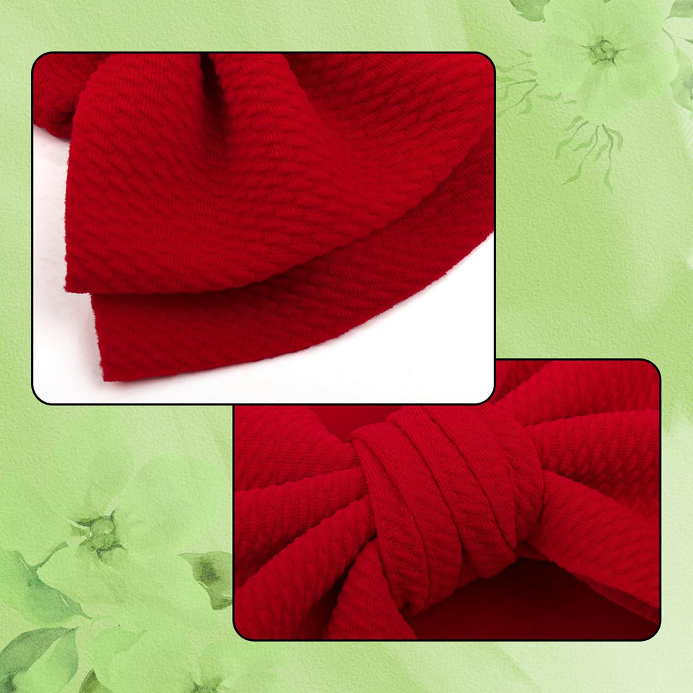 YanJie red bow close-up showing soft waffle fabric texture