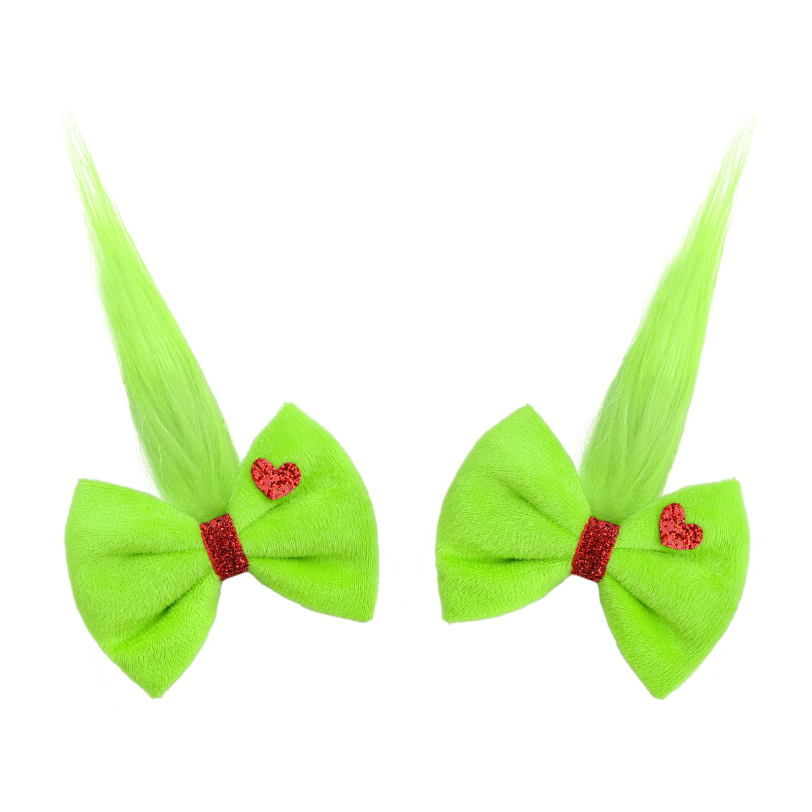 Yanjie Christmas hair bow green fuzzy with heart, festive hairstyle ready