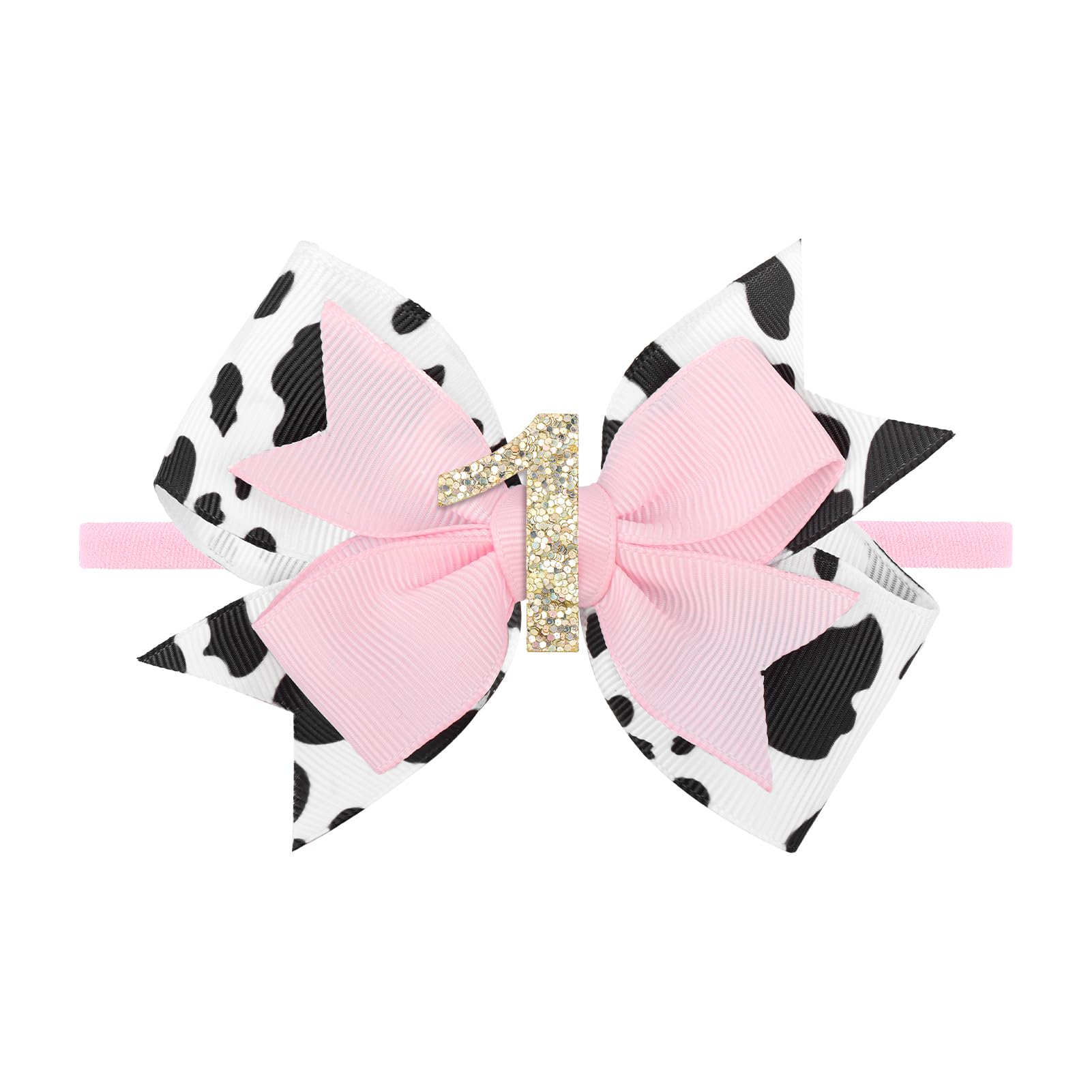 YanJie cow-print bow on newborn headband for first birthday photo-ready style.