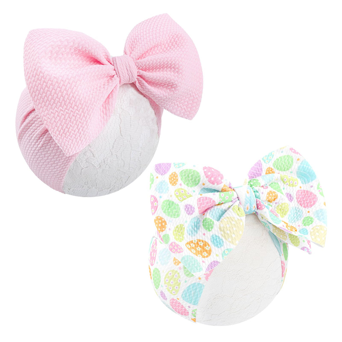 YanJie Easter headband with pink bows and egg print for festive baby photos