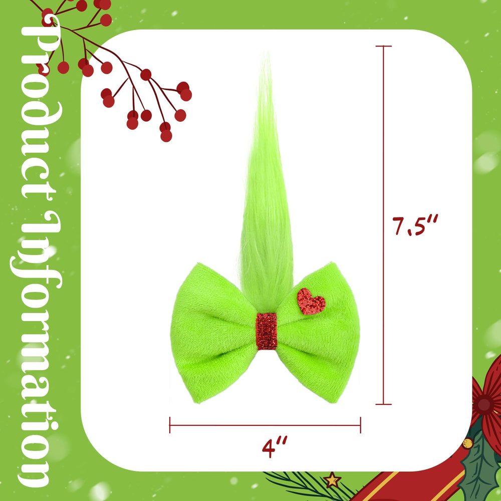 Yanjie four-inch green fuzzy Christmas bow clip adds playful sparkle