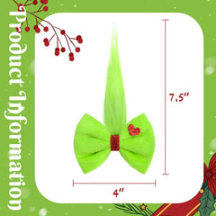 Yanjie four-inch green fuzzy Christmas bow clip adds playful sparkle