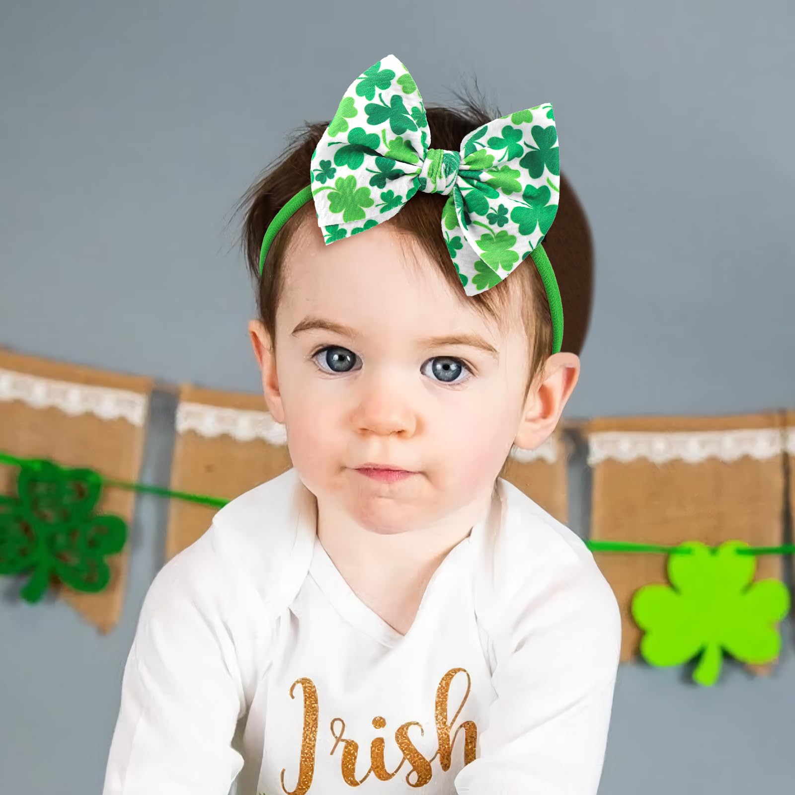 YanJie green clover bow headband boosts cute outfits for celebrations.