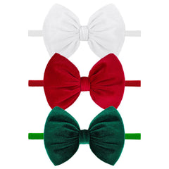 yanjie hairband three green velvet bows close-up showing soft handmade detail
