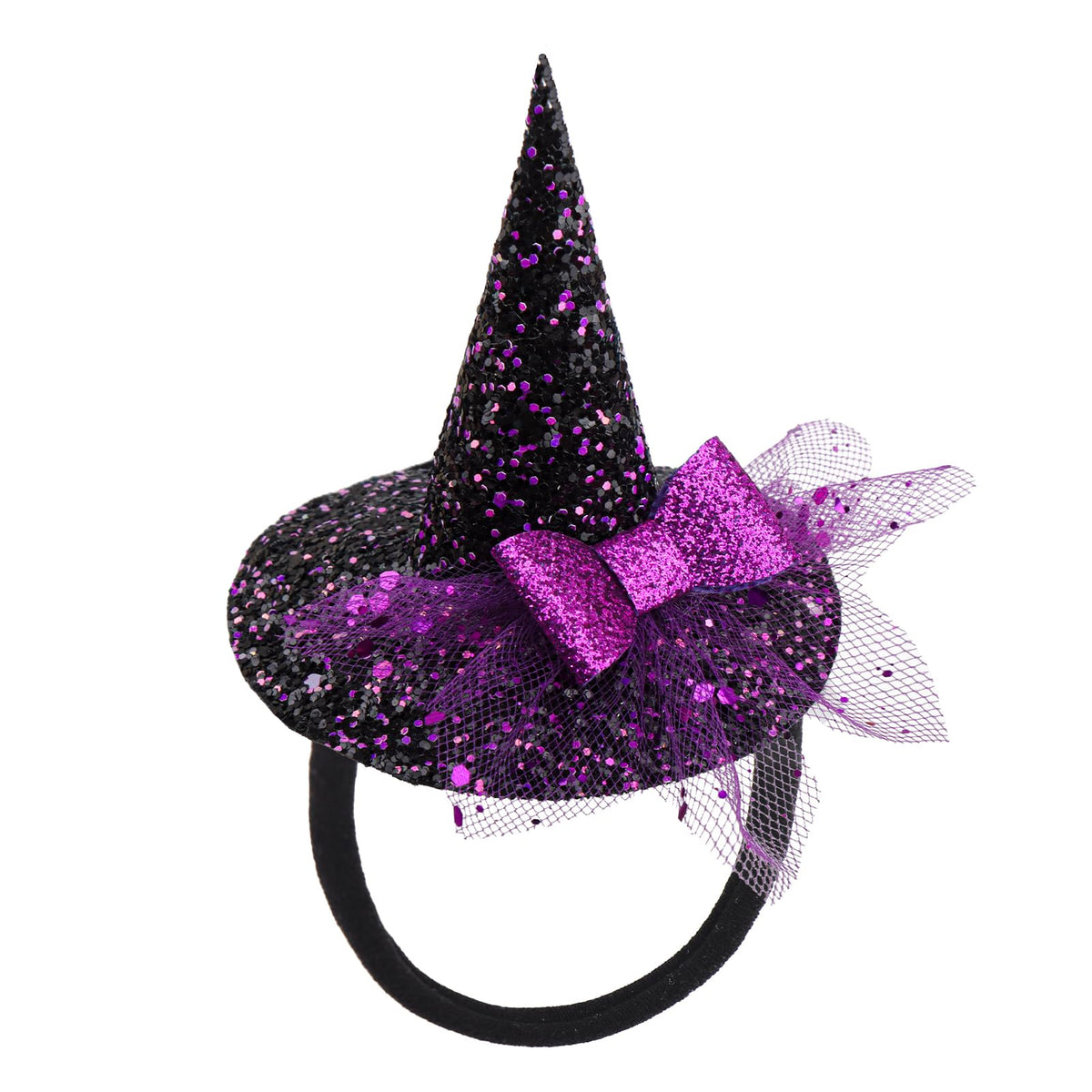 YanJie infant headband with glitter mini witch hat for festive photos.