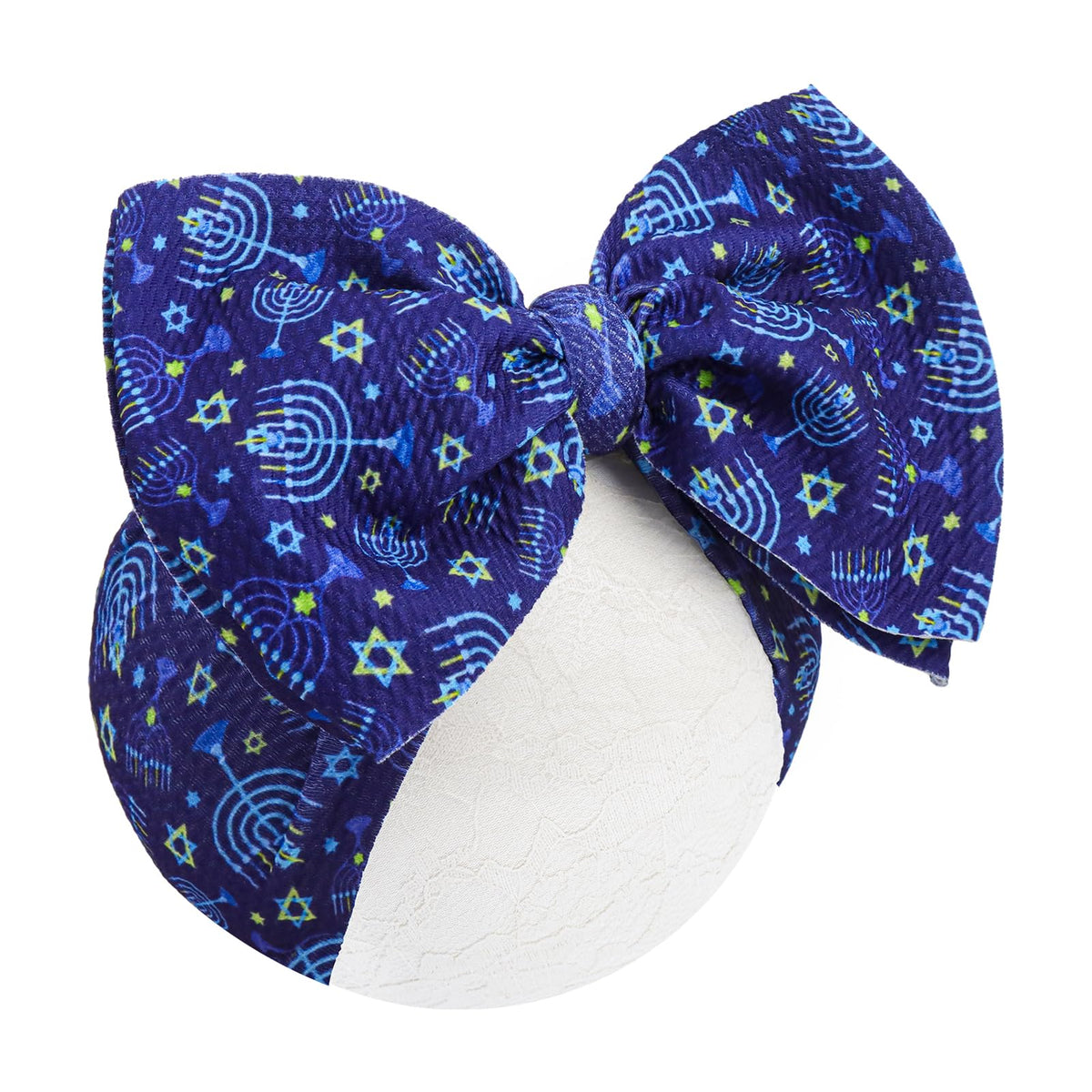 YanJie Hanukkah baby bow in dark blue, festive hair accessory for photos and parties.