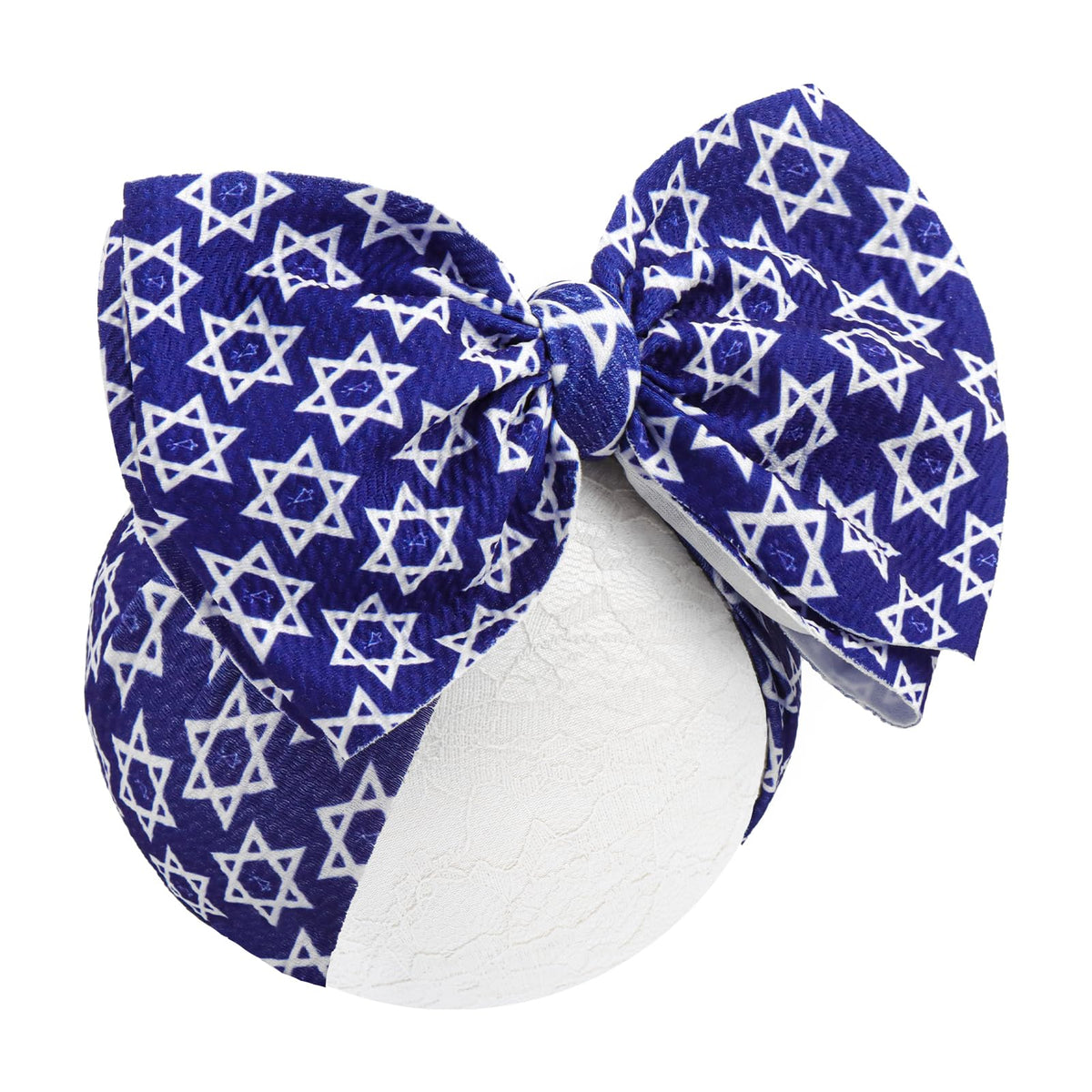YanJie blue Star of David baby bow, festive Hanukkah accessory for girls, photo-ready.