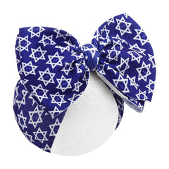 YanJie blue Star of David baby bow, festive Hanukkah accessory for girls, photo-ready.