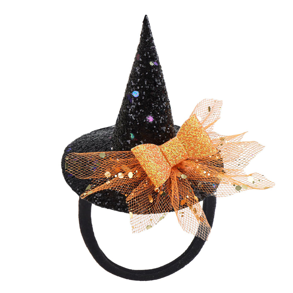 YanJie infant Halloween headband with glittery mini witch hat for festive photos.