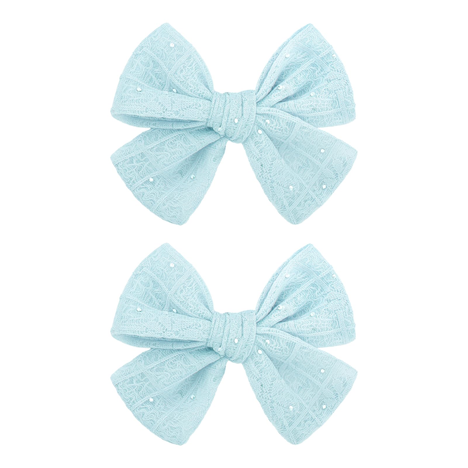 YanJie lace bow clip in light blue adds subtle sparkle to daily hairstyles.