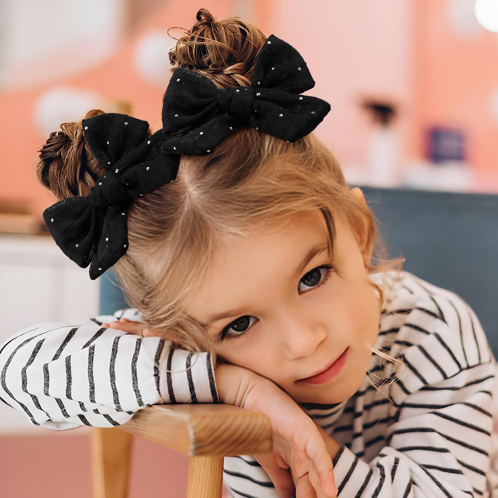 YanJie rhinestone lace bow clip in black suits school uniforms and casual outfits