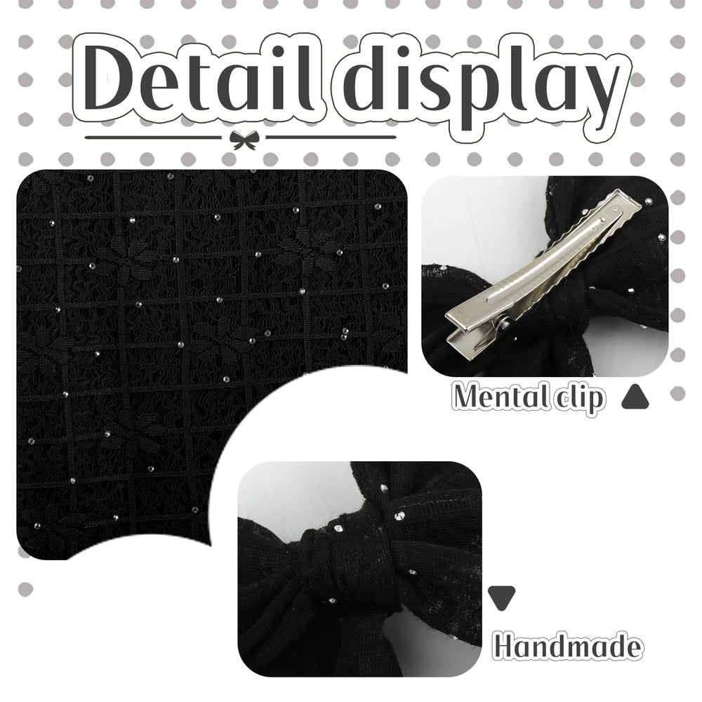 YanJie lace bow clip in black with rhinestones highlights special occasions with elegance