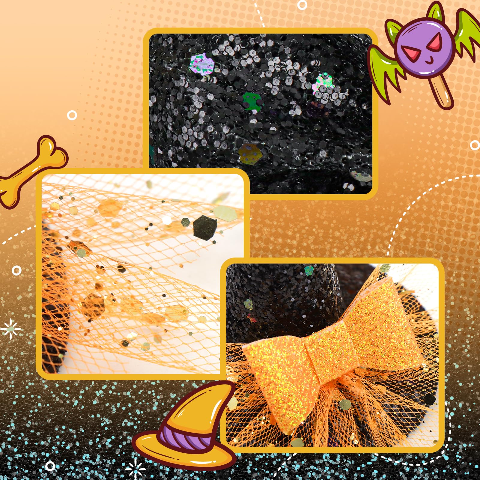 YanJie orange glitter bow detail adds playful color to Halloween looks.