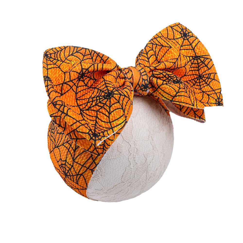 YanJie Orange Spider Web Headband, perfect for festive Halloween outfits and photos.