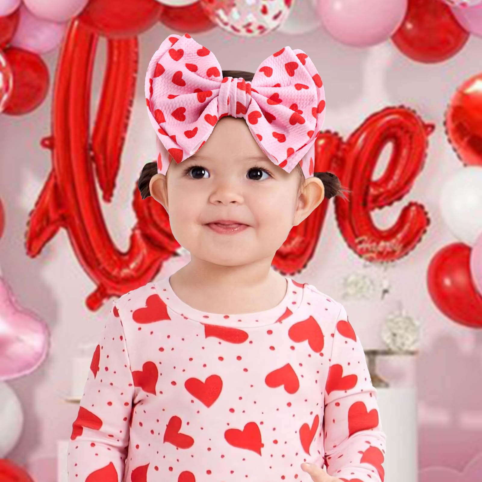 YanJie Valentine headband with pink heart pattern for photos and outfits.