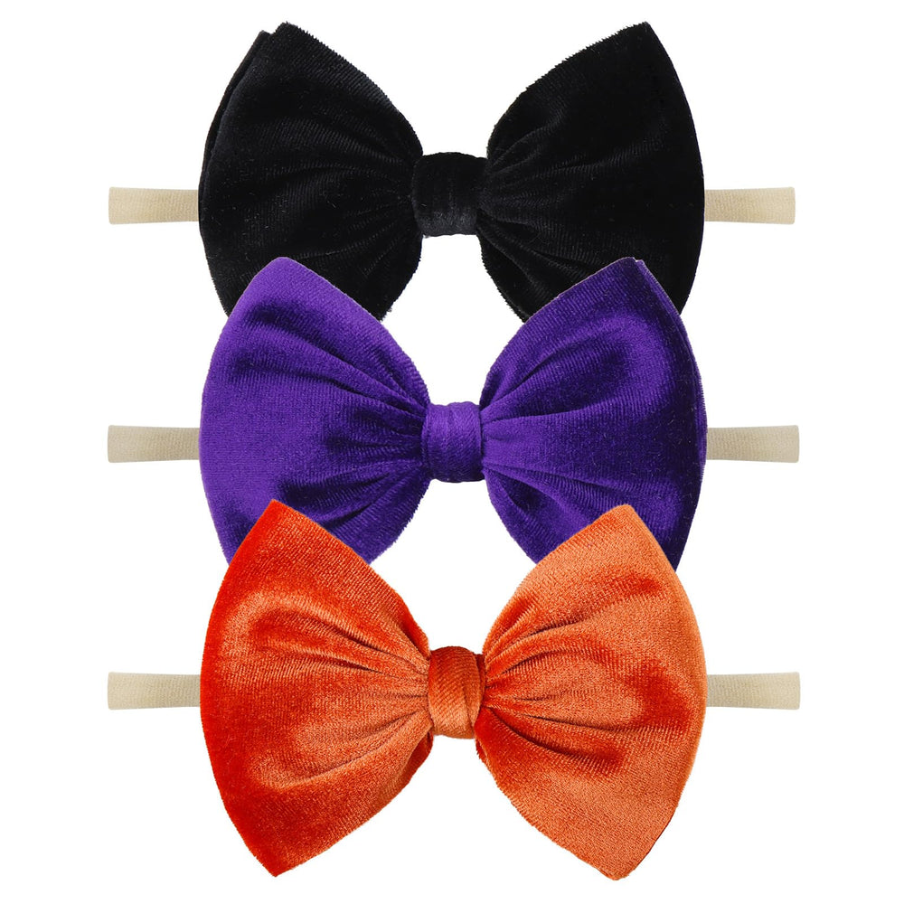 YanJie velvet bow headband orange, soft for gentle everyday wear.